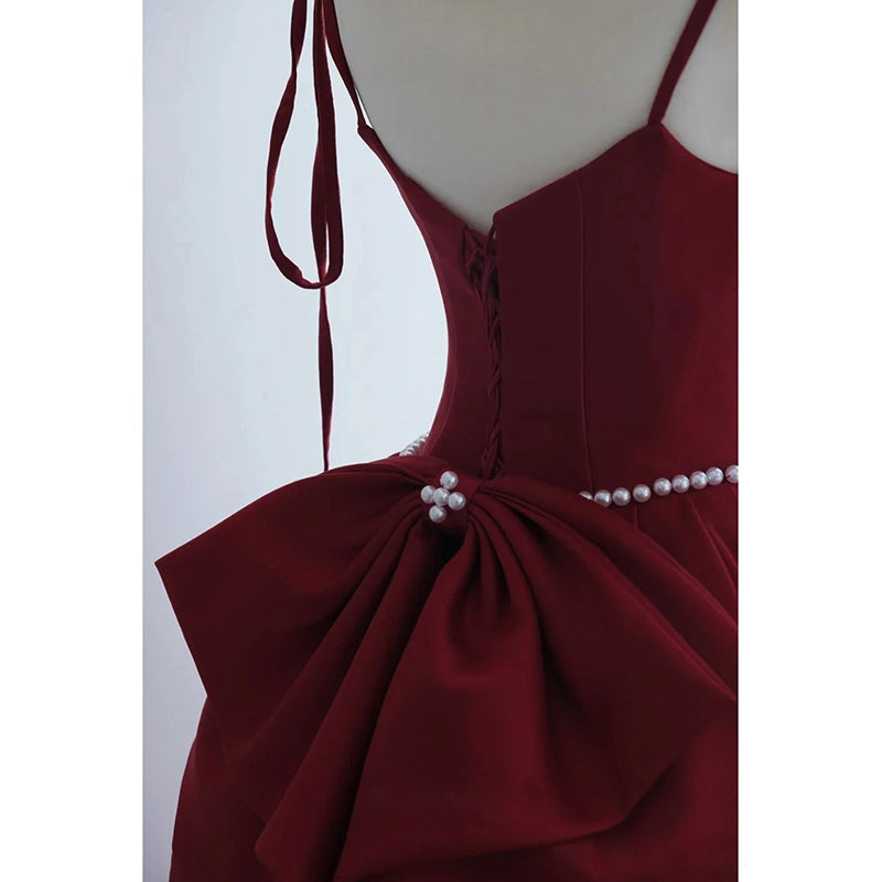 Wine Red Satin Straps A-line Sweetheart Long Formal Dress, Wine Red Satin Prom Dress