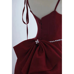 Wine Red Satin Long Formal Dress, Lace-up Fashion Straps Junior Prom Dress