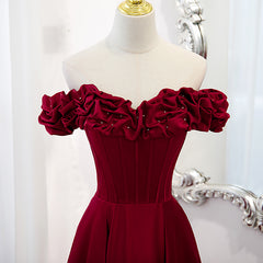 Wine Red Tulle with Beadings and Lace Off Shoulder Evening Gown, Wine –  Cutedressy