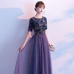 Charming Sequins and Tulle Short Sleeves Party Dress, Junior Prom Dress