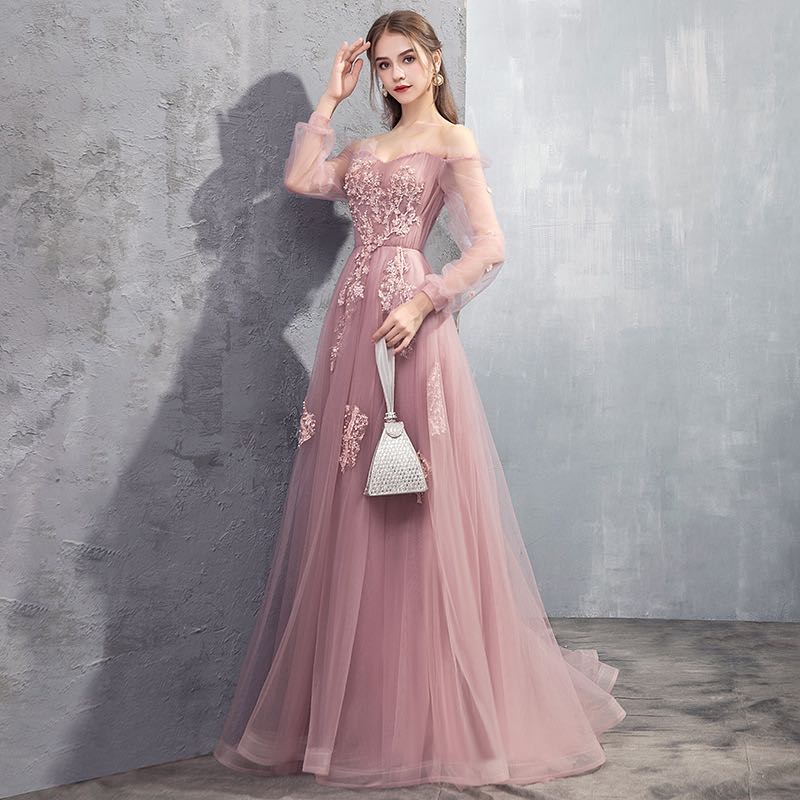 Charming Tulle Pink/Champagne Long Sleeves Junior Party Dress, A-line Cutedressy Charming Tulle Pink/Champagne Long Sleeves Junior Party Dress, A-line Cutedressy