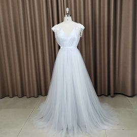 Beautiful Light Grey Tulle Long Party Dress, Light Grey Evening Gown