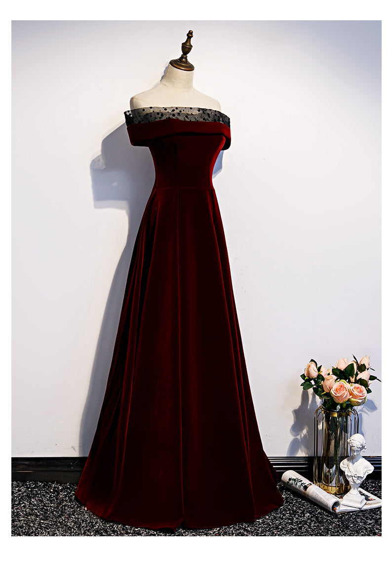 Dark Red Velvet Long Party Dress