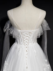 Lovely White Tulle Party Dress with Lace,White Formal Dresses