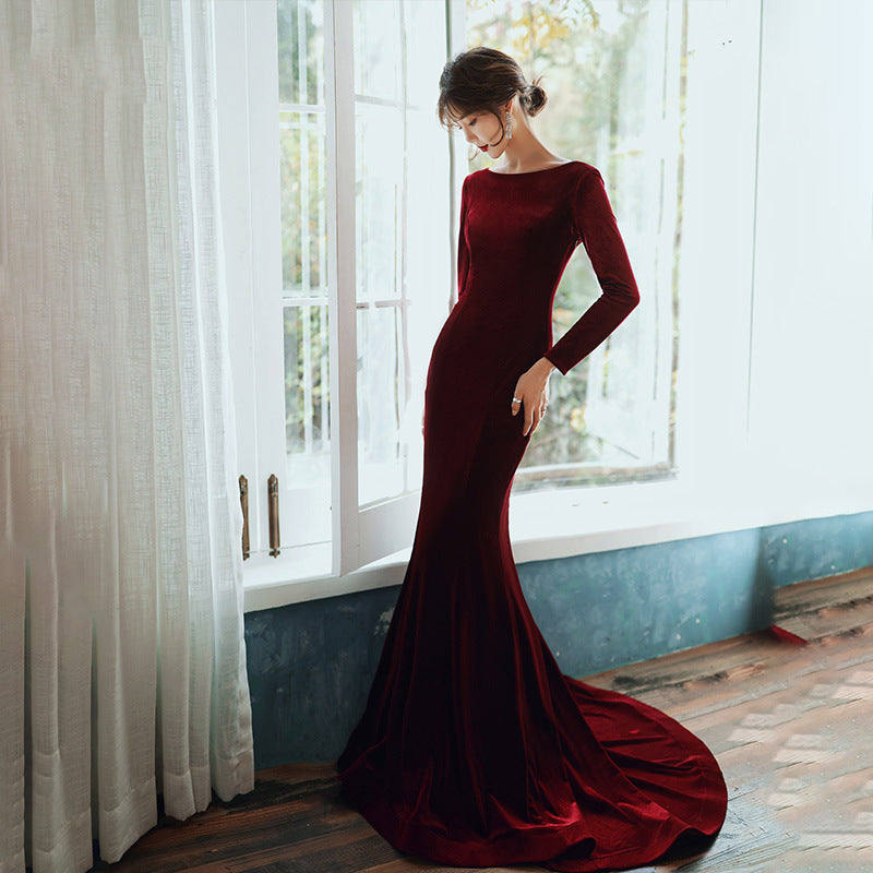 Burgundy Velvet Long Sleeves Mermaid Party Dress, Long Prom Dress Cutedressy Burgundy Velvet Long Sleeves Mermaid Party Dress, Long Prom Dress Cutedressy