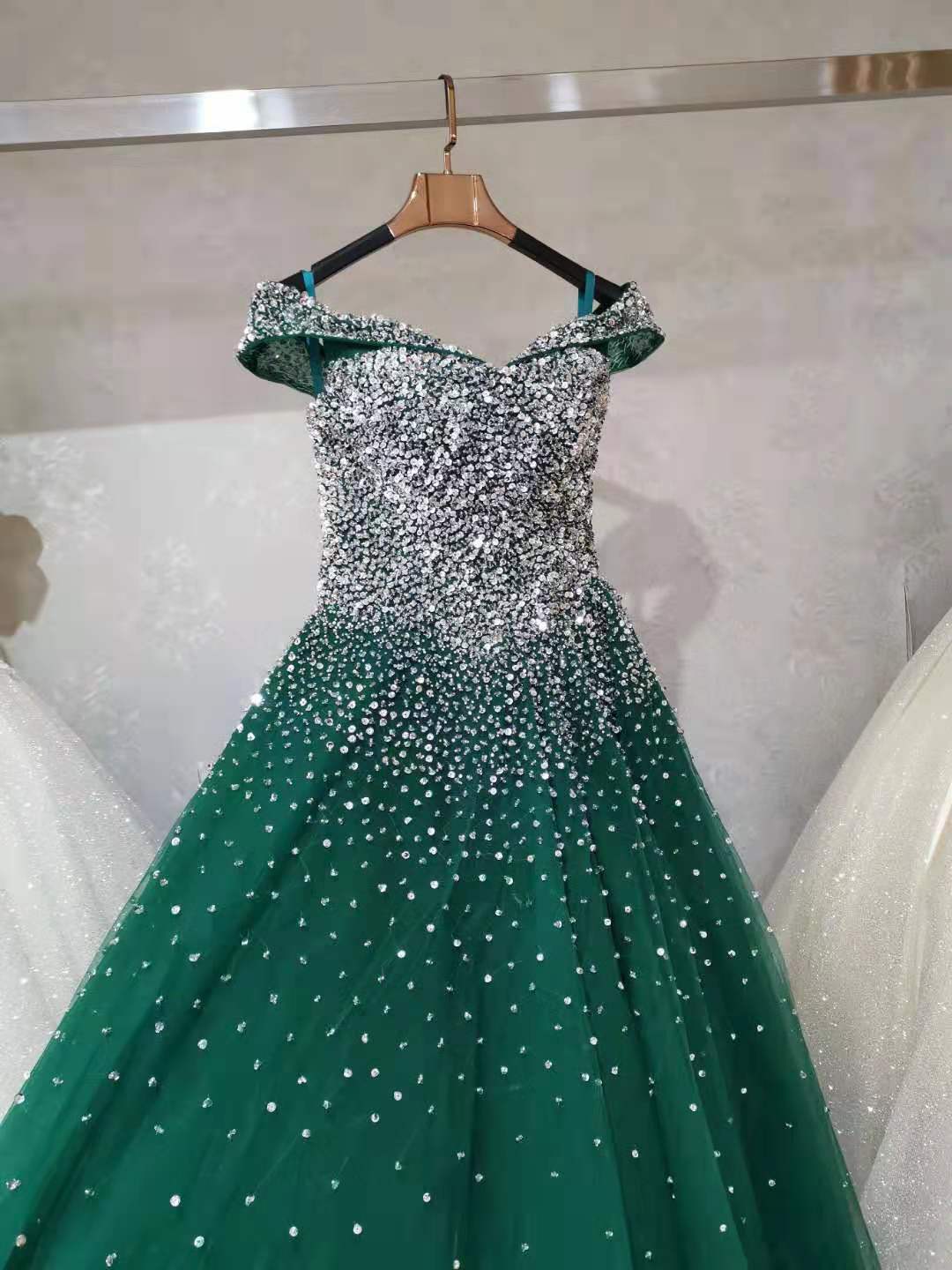 Sparkle Sequins Off Shoulder Tulle Long Prom Dress, Beautiful Sweet 16 Gown