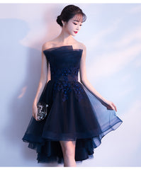 Lovely Navy Blue Tulle High Low Party Dress, Blue Prom Dresses