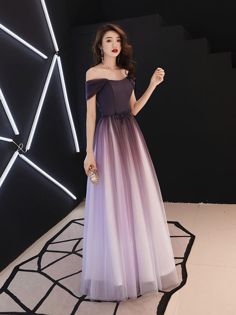 Beautiful Light Purple Gradient Tulle Long Formal Dress, Off Shoulder Prom Dress Beautiful Light Purple Gradient Tulle Long Formal Dress, Off Shoulder Prom Dress