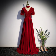 Long Velvet V-neckline Floor Length Prom Dresses, Black Evening Wedding Party Dresses