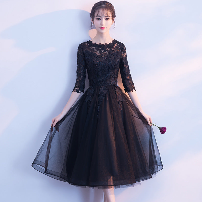 Beautiful Black Tulle Tea Length Party Dress, Black Bridesmaid Dress ...