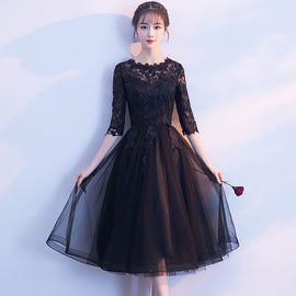 Beautiful Black Tulle Tea Length Party Dress, Black Bridesmaid Dress