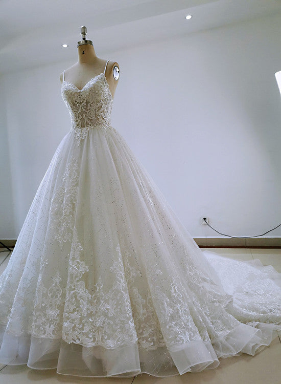 Beautiful Handmade Straps Lace Tulle Wedding Dress, Long Bridal Gown ...