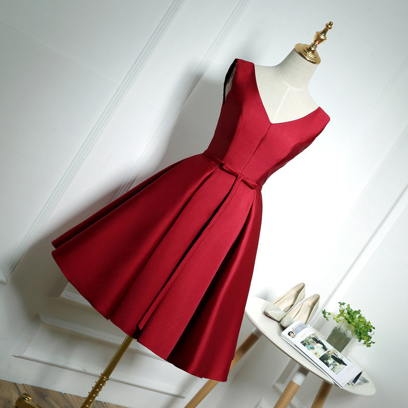 Lovely Wine Red Satin Homecoming Dress, Short Bridesmaid Dress Cutedressy Lovely Wine Red Satin Homecoming Dress, Short Bridesmaid Dress Cutedressy