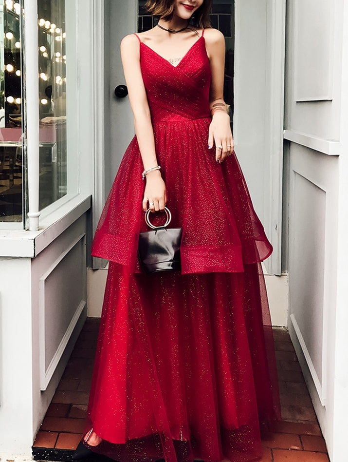 Wine Red Straps V-neckline New Style Formal Dress , Wine Red Prom Dress