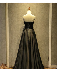 Simple Black Sweetheart A-line Long Tulle Party Dress, Black Evening Gown