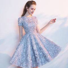 Sliver Grey Floral Lace Homecoming Dress, Scoop A-line Knee-length Lac Cutedressy Sliver Grey Floral Lace Homecoming Dress, Scoop A-line Knee-length Lac Cutedressy