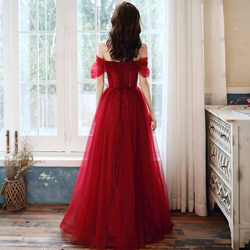 Wine Red Tulle Beaded Sweeetheart Long Evening Gown, Dark Red Prom Dre Cutedressy Wine Red Tulle Beaded Sweeetheart Long Evening Gown, Dark Red Prom Dre Cutedressy