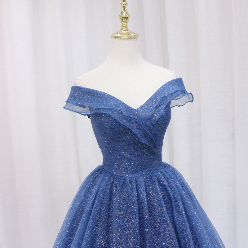 Blue Off Shoulder Long Party Dress Evening Gown, Blue Junior Prom Dres Cutedressy Blue Off Shoulder Long Party Dress Evening Gown, Blue Junior Prom Dres Cutedressy