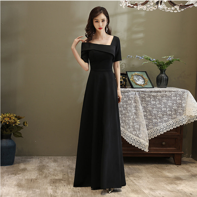 Black One Shoulder Long A-line One Shoulder Party Dress, Simple Black Evening Dress