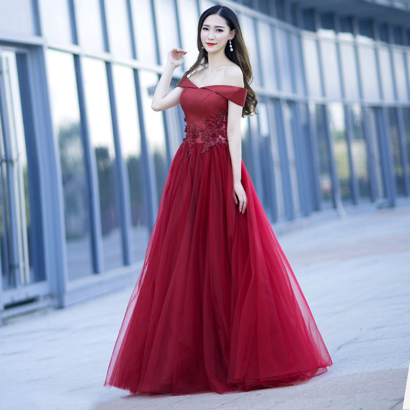 Fashionable Dark Red Off Shoulder Style Long Prom Dress, A-line Evening Gown