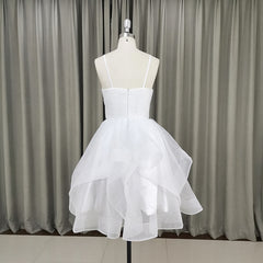 Lovely White Tulle V-neckline Short Party Dress,Homecoming Dress