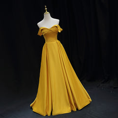 Yellow Satin Sweetheart Long Simple Party Dresses, Yellow Formal Gown Prom Dresses