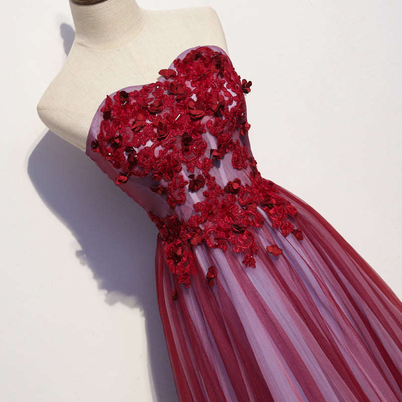 Beautiful Red Sweetheart Flowers Floor Length Prom Dress, Junior Prom Dress