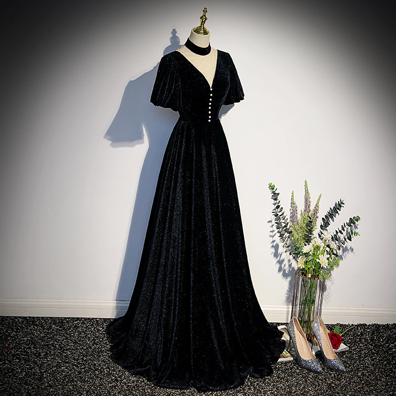 Long Velvet V-neckline Floor Length Prom Dresses, Black Evening Weddin Cutedressy Long Velvet V-neckline Floor Length Prom Dresses, Black Evening Weddin Cutedressy