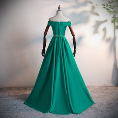 Fashionable Green Satin Scoop Long Prom Dress, A-line Green Evening Dress, Formal Dress