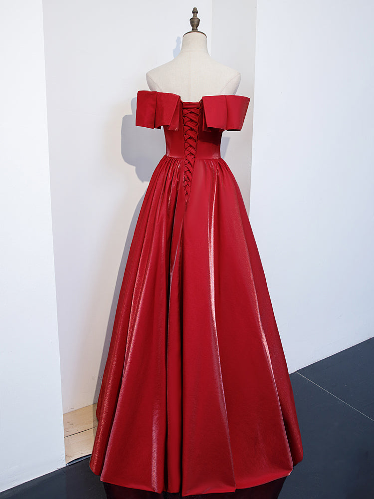 Red Satin Long Party Dress, A-line Formal Dress 2021, Evening Dress
