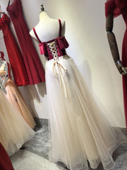 Charming Straps Tulle Velvet and Tulle Party Dress, Handmade Formal Gown