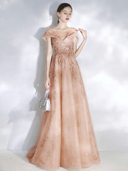 Charming Tulle Long Party Dress with Lace, A-line Long Prom Dress Formal Dress