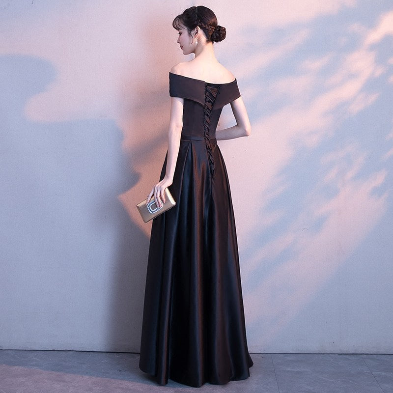 Simple Black Sweetheart Off Shoulder Long Velvet Prom Dress, Black Evening Dress main image 1