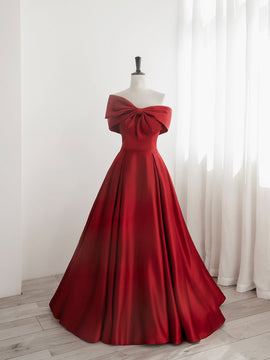 Red Sweetheart Long Prom Party Dress, Red Formal Dress with Bow