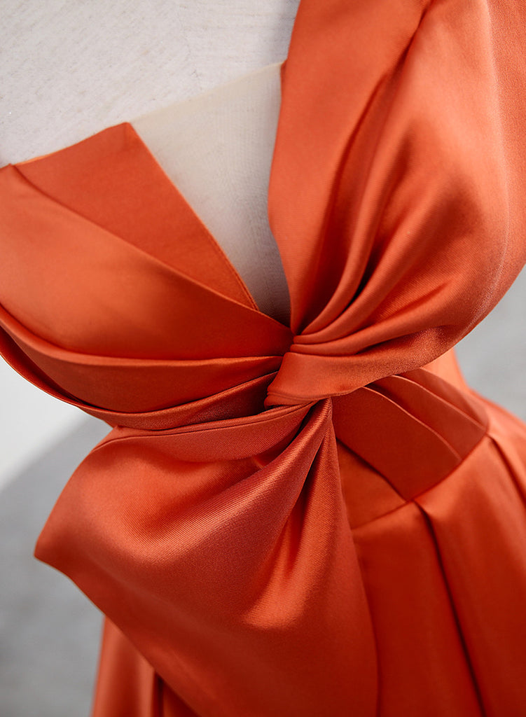 A-line Satin Orange Floor Length Straps Prom Dress, Chic Satin Evening