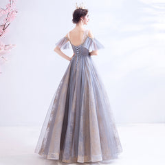 Lovely Tulle with Lace Off Shoulder Long Prom Dress, Straps Evening Formal Dresses