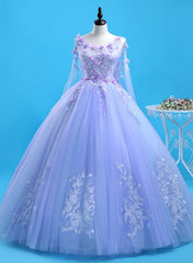 Lovely Lavender Tulle Flower Lace Ball Gown Formal Gown, Lavender Sweet 16 Dresses