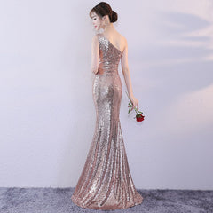 Beautiful Sequins Mermaid Long Prom Dress , Rose Gold Party Dress