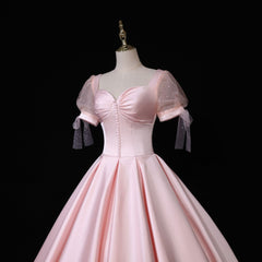 Pink Satin Long Sweetheart Formal Dress, Pink Sweet 16 Party Dress