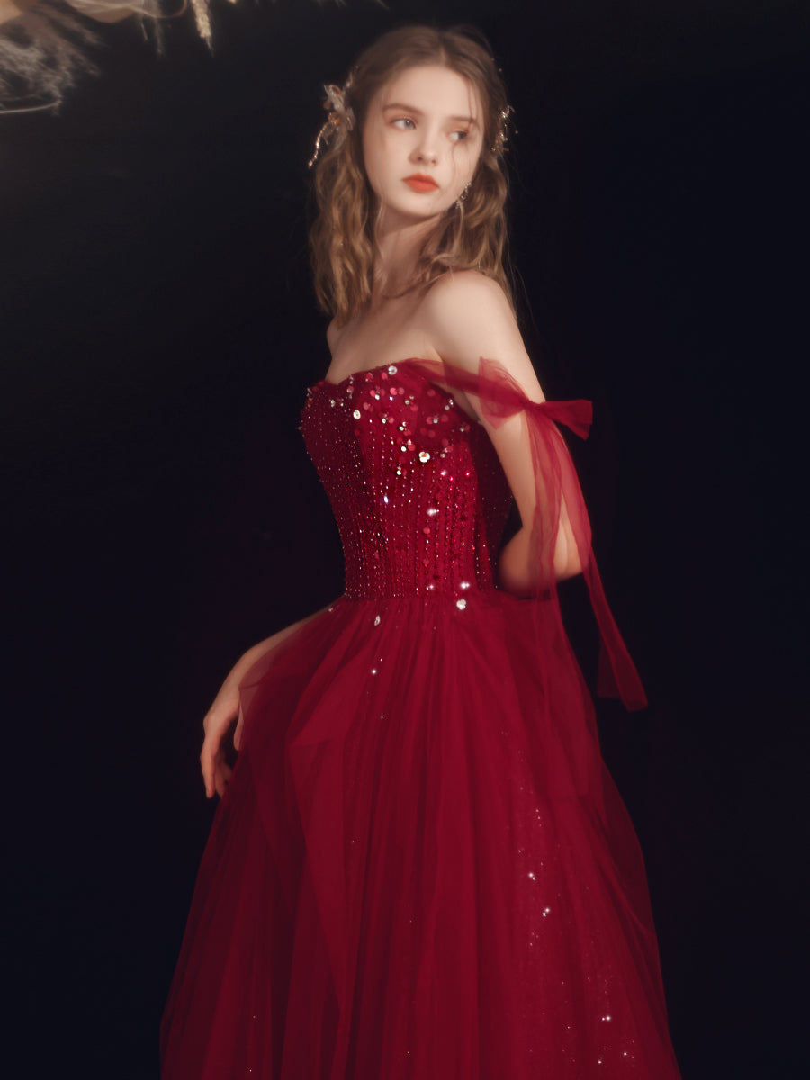 Burgundy Beaded Chic Long A-line Prom Dress, Burgundy Straps Evening D Cutedressy Burgundy Beaded Chic Long A-line Prom Dress, Burgundy Straps Evening D Cutedressy