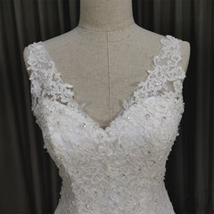Elegant V-neckline Mermaid Lace Long Wedding Dress, Beach Bridal Gown