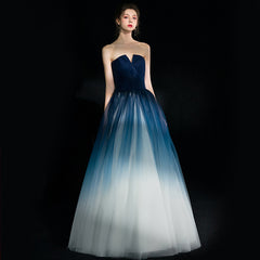 Beautiful Blue Gradient Tulle Formal Dress, Floor Length Blue and White Party Dress