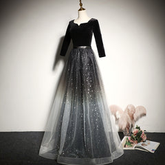 Beautiful Tulle with Velvet Long Sleeves Prom Dress, New Style Bridesmaid Dress