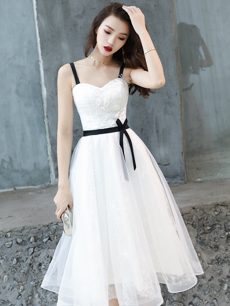 Cute White Short Homecoming Dress Party Dress, Tulle with Lace Graduation Dresses