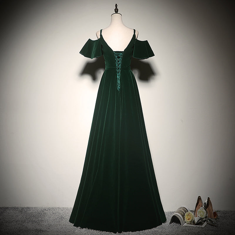Charming Dark Green Velvet Long Straps Party Gown, Bridesmaid Dress Cutedressy Charming Dark Green Velvet Long Straps Party Gown, Bridesmaid Dress Cutedressy