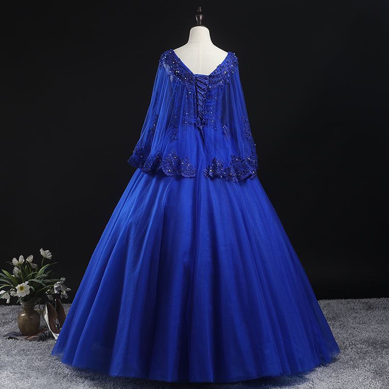 Royal Blue Ball Gown Lace Applique Quinceanera Dresses Tulle Floor Le