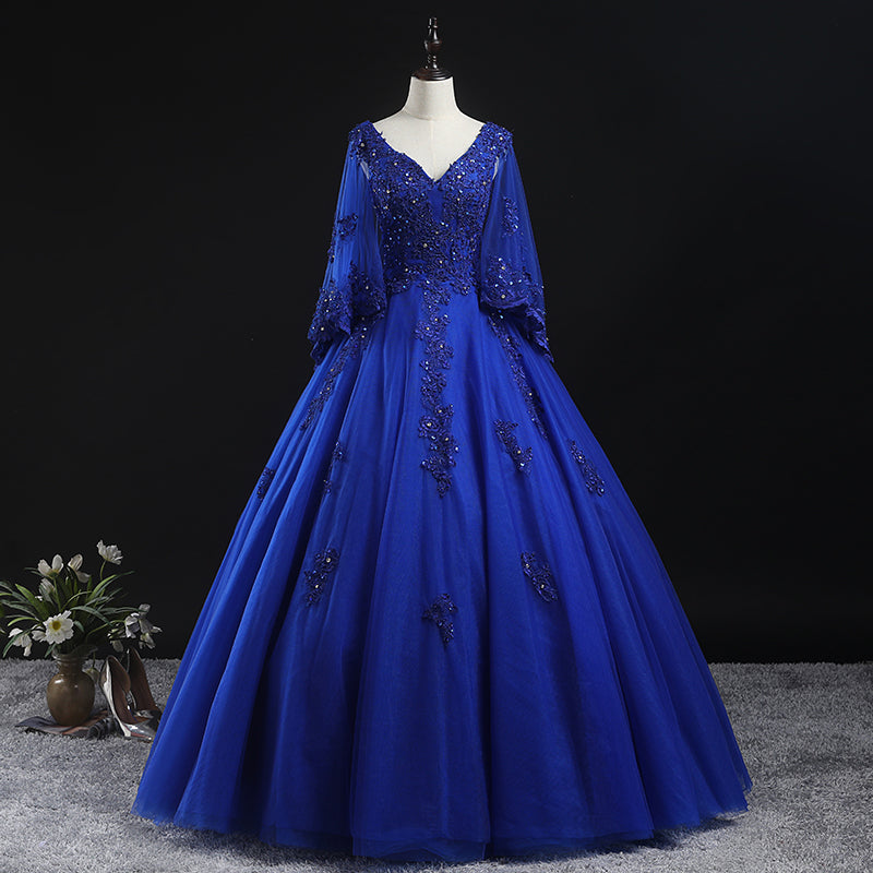 Royal Blue Ball Gown Lace Applique Quinceanera Dresses, Tulle Floor Le Cutedressy Royal Blue Ball Gown Lace Applique Quinceanera Dresses, Tulle Floor Le Cutedressy