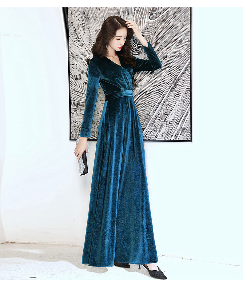 Elegant Velvet Long Sleeves V-neckline Prom Dress. Velvet Bridesmaid D – Cutedressy Elegant Velvet Long Sleeves V-neckline Prom Dress. Velvet Bridesmaid D – Cutedressy