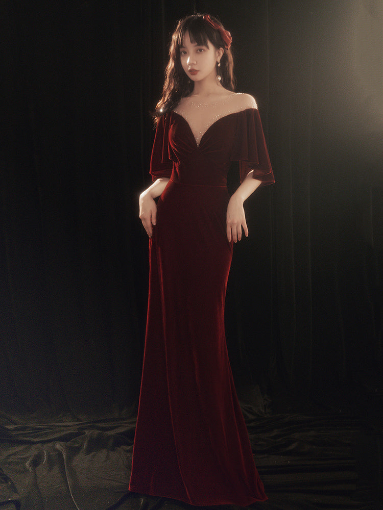 Wine Red Memaid Evening Dress Party Dress, Velvet Long Prom Dress Cutedressy Wine Red Memaid Evening Dress Party Dress, Velvet Long Prom Dress Cutedressy