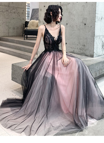 Pink black gown best sale